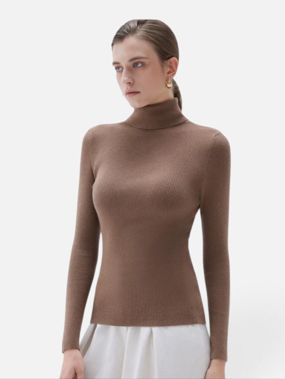 Suuksess Cashmere Blend  Ribbed Camel Turtleneck Quiet Luxury Sweater Size Med